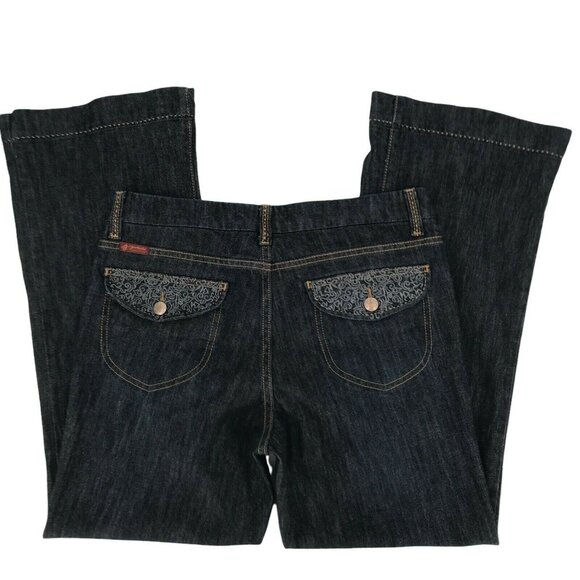Jordache Premium Womens Blue Flat Front Flap Pocket Flare Denim Jeans Size 8R - Picture 4 of 8
